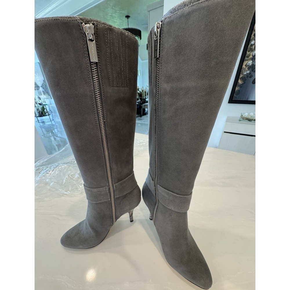 Michael Kors‎ Caroline Boots Womens 5M Gray Suede Embossed Leather KNEE HIGH NIB